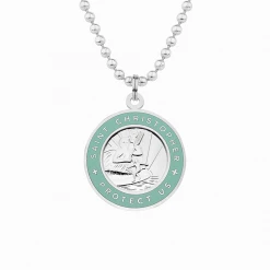 Get Back Supply Co. St. Christopher Surf Necklace- Silver/Teal Mens