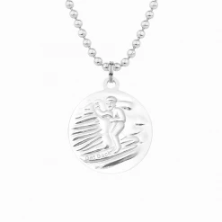 Get Back Supply Co. St. Christopher Surf Necklace- Silver/Teal Mens