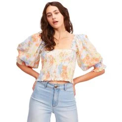 Billabong Feeling Groovy Puff Sleeve Crop Top Womens